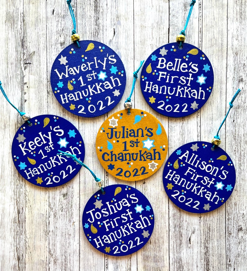 Personalized Hanukkah Ornament, 2023 Custom Chanukah Decor, 1st Birthday Jewish Baby Gift, Holidays Host Gift, Small Gifts Kids image 8