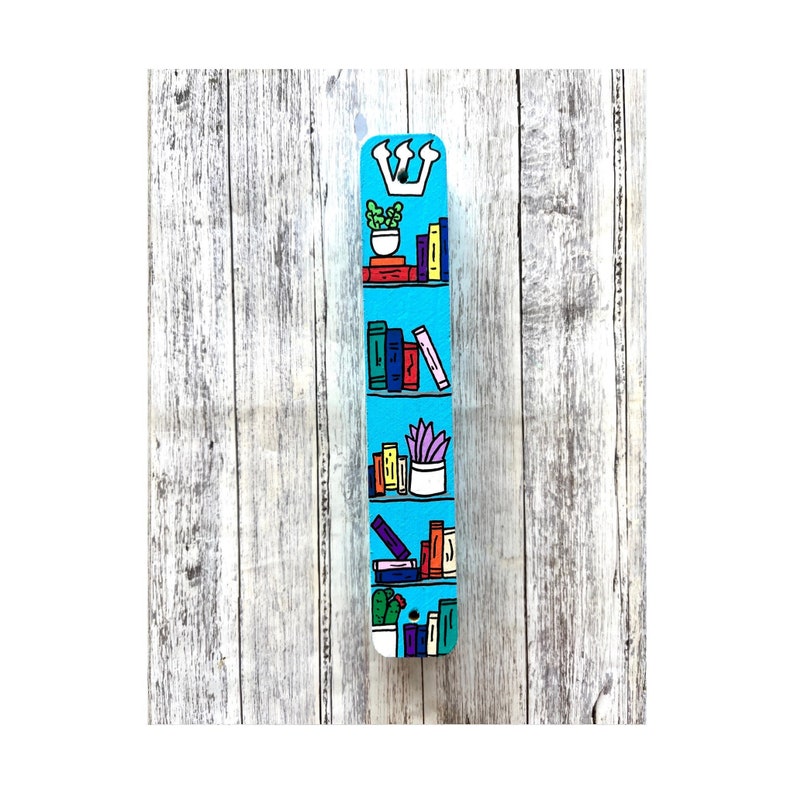 Bookshelf Mezuzah, Hand Painted Scroll Case, Jewish Gift, Housewarming, Guest Room, Baby Naming, Wedding image 1