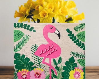 Hand Painted Flamingo Succulent Planter: Tropical Cactus Decor