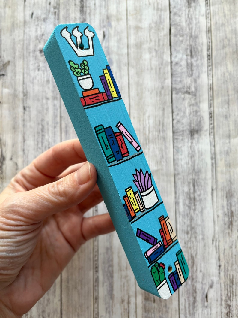 Bookshelf Mezuzah, Hand Painted Scroll Case, Jewish Gift, Housewarming, Guest Room, Baby Naming, Wedding image 2