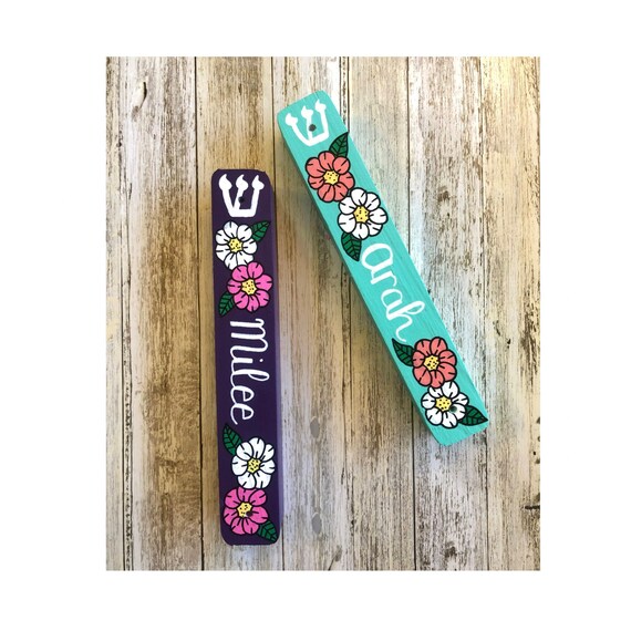 Personalized Flower Mezuzah Girl Mezuzah Jewish Baby Etsy