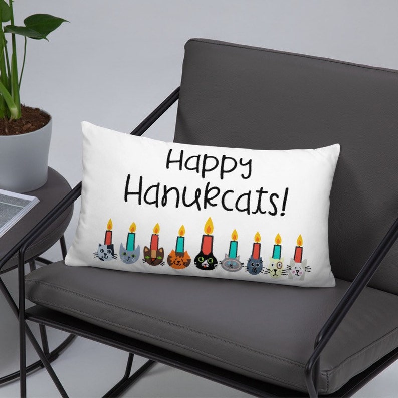 Hanukkah Pillow, Cute Hanukkah Gift, Cat Hanukkah Menorah, Cat Themed Holiday Decor, Unique Chanukah Gift, Hanukkah Decor for Office, Kids image 4