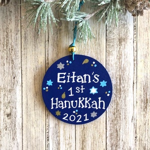 Personalized Hanukkah Ornament, 2023 Custom Chanukah Decor, 1st Birthday Jewish Baby Gift, Holidays Host Gift, Small Gifts Kids image 9