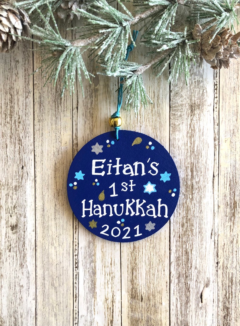 Personalized Hanukkah Ornament, 2023 Custom Chanukah Decor, 1st Birthday Jewish Baby Gift, Holidays Host Gift, Small Gifts Kids image 9