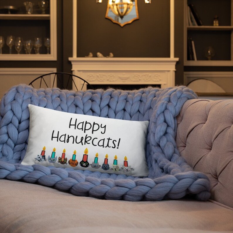 Hanukkah Pillow, Cute Hanukkah Gift, Cat Hanukkah Menorah, Cat Themed Holiday Decor, Unique Chanukah Gift, Hanukkah Decor for Office, Kids image 5