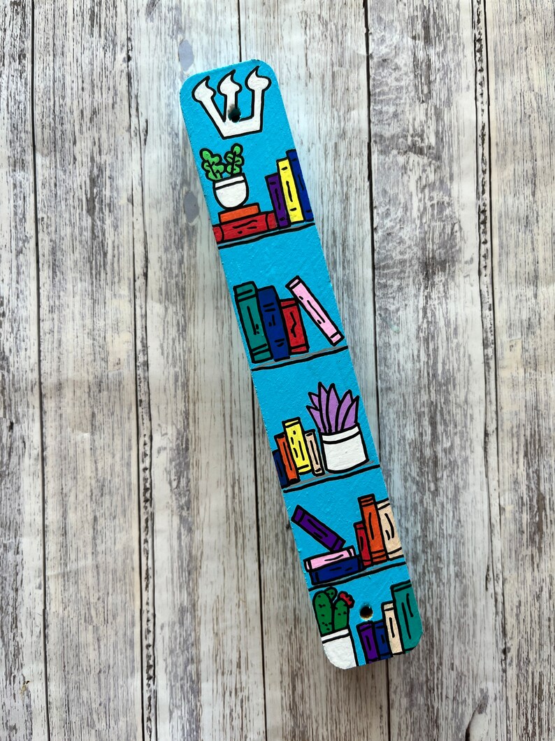 Bookshelf Mezuzah, Hand Painted Scroll Case, Jewish Gift, Housewarming, Guest Room, Baby Naming, Wedding image 7