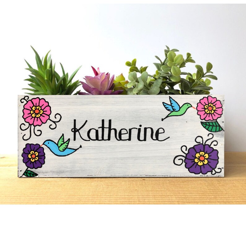 Personalized Gift, Hummingbird Planter, Succulent Planter, Decorative Bin, Custom Name Planter, Gift for Her, Garden Gift image 1