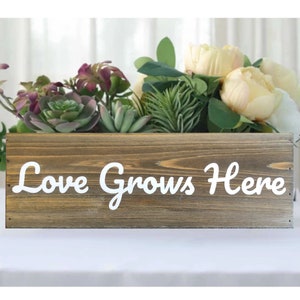 Love Grows Here, Valentine's Day Gift, Wood Succulent Planter, Farmhouse Country Decor, Anniversary, Engagement, Wedding Gift