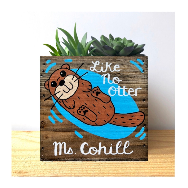 Otter Planter, Personalized Sea Otter Box, Fathers Day, Mother's Day, Teacher Appreciation, Thank You, Custom Animal Garden Gift for Her image 1