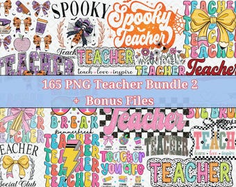 165 Teacher PNG Bundle | Back to School PNG Bundle | Teacher Sublimation Designs | Coquette Teacher Shirt PNG | Classroom Digital Download