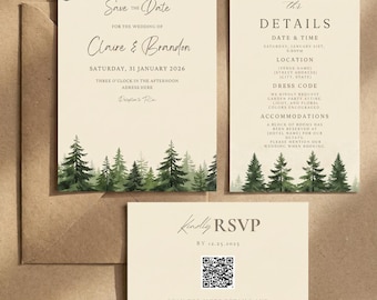Pine Forest Wedding Invite Suite | Rustic Winter Template | Editable Canva Suite