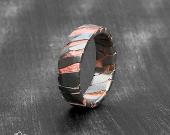 Etched Superconductor Ring for Men, Titanium Niobium Copper Wedding Band, Custom Alternative Wedding Ring, Unique Handmade Gift