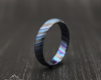 Handmade ZircuTi Timascus Ring – Damascus Steel Wedding Band
