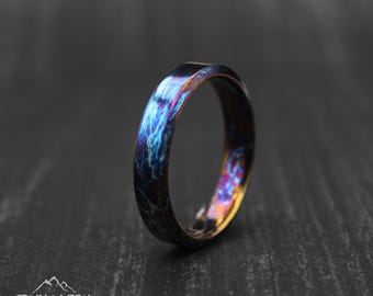 Heat-Anodized Titanium Ring, Rainbow Finish, Unisex Band
