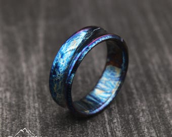 Handmade Colorful Titanium Ring: Anodized Curved Wedding Band
