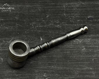 Damascus Steel Pipe, Handmade Smoke Pipe & Tray, Smoking Accessory, Gift for Dad, Ash Collector, Cob Pipe, Heady Pipe, Metal Smoking Pipe