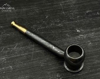 Medieval Art Steel Damascus Smoke Pipe and Ashtray, Smoking Accessory, Gift for Him, Ash Collector, Gandalf Pipe, Metal Smoking Pipes