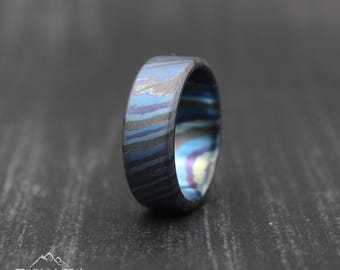 Handmade ZircuTi Damascus Ring – Titanium Wedding Band