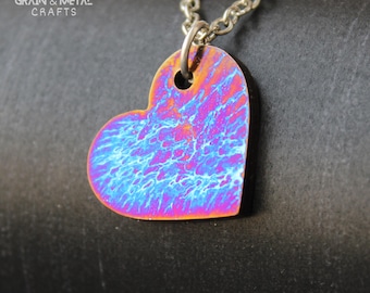 Rainbow Titanium Heart Pendant, Flamed Anodized Necklace, Personalized Gift