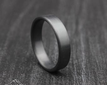 Classic Black Zirconium Ring, Minimalist Wedding Band, Durable Mens Engagement Ring