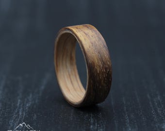 Handcrafted Rosewood Ring, Ashwood Inlay Bentwood Wedding Band