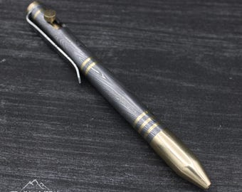 Unique Hand Forged Damascus Steel Ballpoint with Brass, Exquisite Hand Forged Steel Pen, Hand Forged Retirement Gift, Personalized Gift