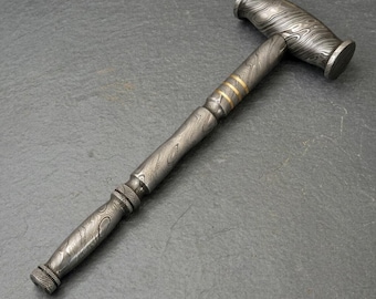 Hand Forged Damascus Steel Viking Hammer, Art Collector Décor, Home Decor