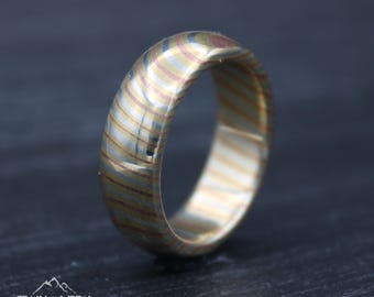Mokume Gane Tungsten Wedding Band | Domed Damascus Style Ring | Handmade Mens and Women's gift, Valentine's day, Birthday & Anniversary Gift