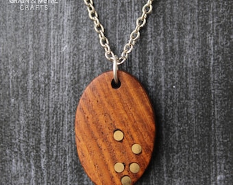 Pau Ferro Wood Necklace - Sterling Silver Chain, Brass Inlay,  Birthday & Anniversary Gift, Valentine's Day Gift, Necklace, Pendant for Her