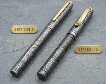 Hammered Damascus Steel Fountain Pen – Handmade Executive Writing Instrument, Unique Pattern