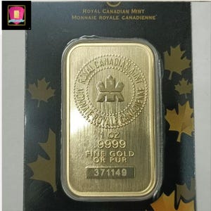 1 oz Gold Bar Royal Canadian Mint .9999 Fine Gold • Sealed Assay Card • RCM Investment Bullion • 24K Solid Gold Bar