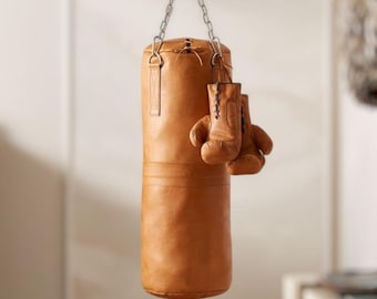 Handmade Tan Leather Heavy duty Punching Bag: Vintage Boxing, MMA Training