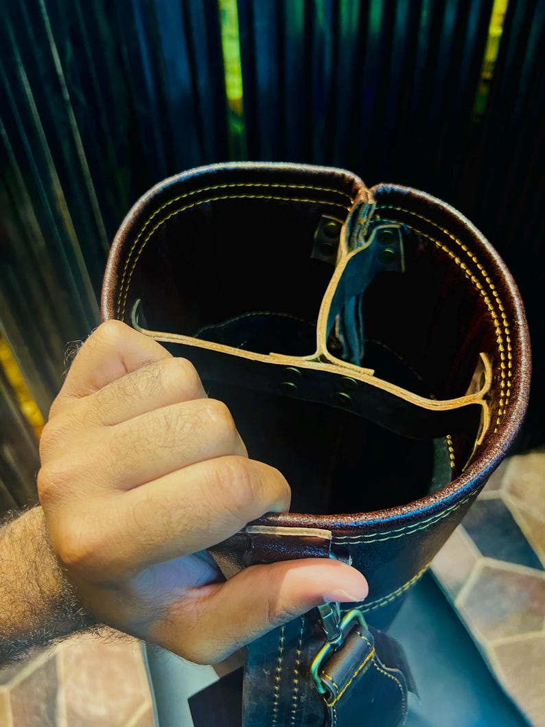 Top-down shot of the Personalized Vintage Cowhide Leather Golf Bag revealing wool-lined club dividers.