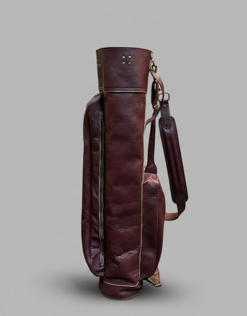 Personalized Vintage Cowhide Leather Golf Bag | compartments & Pocket | Custom Engraving image 8