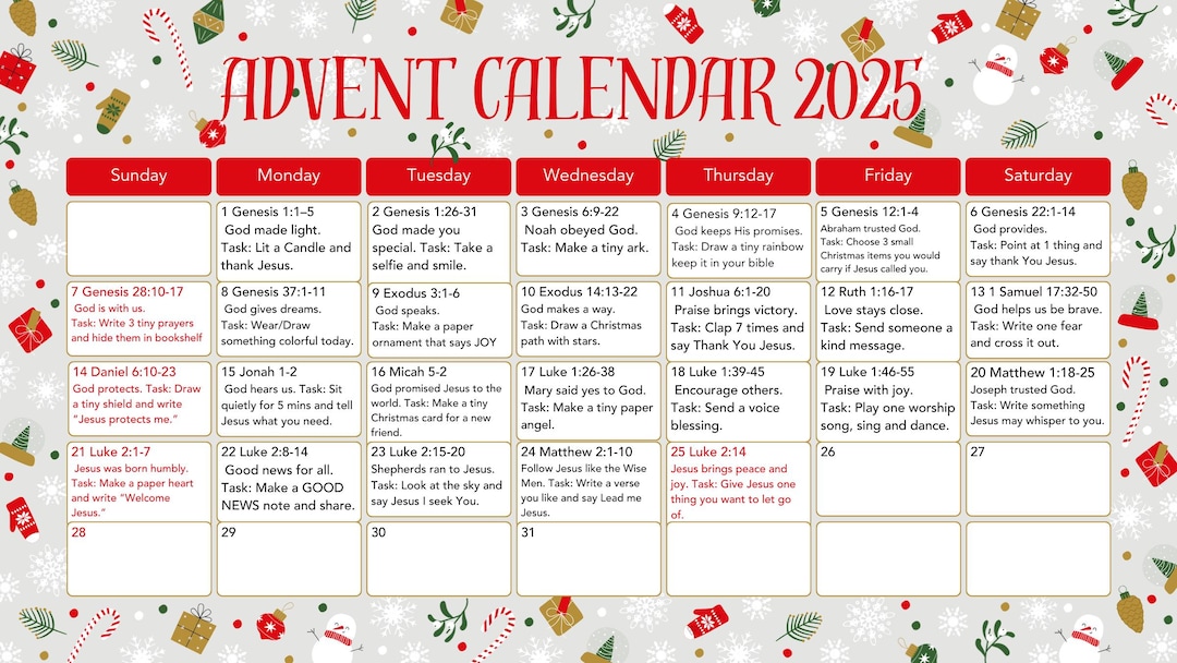 Printable Advent Calendar | 24-day Bible Verse Countdown for Christmas ...