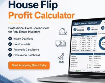 House Flip Profit Calculator Excel Spreadsheet | Real Estate Investment ROI Tracker