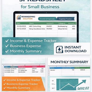 Foglio di calcolo per la contabilità basato sui servizi per piccole imprese / Monitoraggio di entrate e spese / Modello di contabilità pronto per la dichiarazione dei redditi