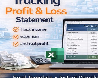 Trucking Profit Loss Statement Excel Vorlage (Digitaler Download)