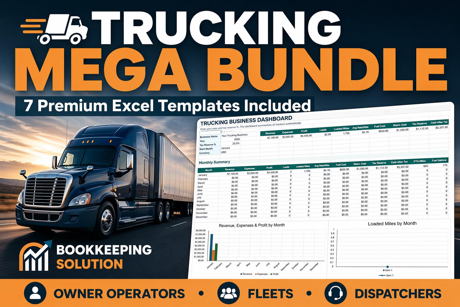 Trucking Business Spreadsheet Bundle Owner Operator Bookkeeping Excel Template (Digital Download)