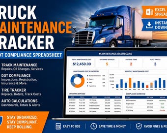 LKW-Wartungs-Tracker | DOT Commitment Log, Spesen Tabelle (Excel)