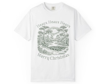 Cajun Toile Christmas T Shirt- Alligator Sleigh & Heaux Heaux Heaux | Swamp Holiday Shirt| Louisiana Christmas Shirt| Bayou Santa