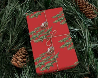 Cajun Santa Alligator Schlitten Geschenkpapier: Louisiana Weihnachten, Alligator Weihnachtsgeschenkpapier | Lustig & Einzigartige Weihnachtsgeschenkverpackung