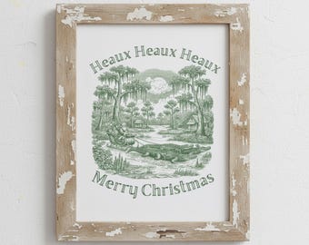 Heaux Heaux Heaux Alligator Weihnachten Digitale Kunst | Cajun Urlaub Toile Print | Südlicher Sumpf Weihnachtsmann Druck | Sofortiger Download