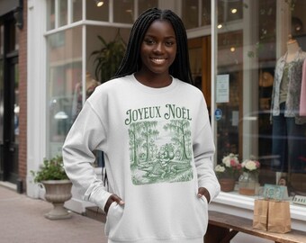 Joyeux Noël Alligator Sleigh Sweatshirt | Vintage Bayou Santa Christmas Sweater | Southern Louisiana Folklore Apparel | Cajun Gift