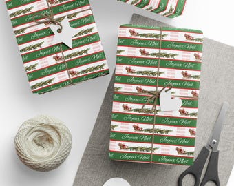 Joyeux Noël & HEAUX Alligator Sleigh Wrapping Paper | Unique Southern Christmas Gift Wrap | Cajun Wrapping Paper | Louisiana Gift Wrap