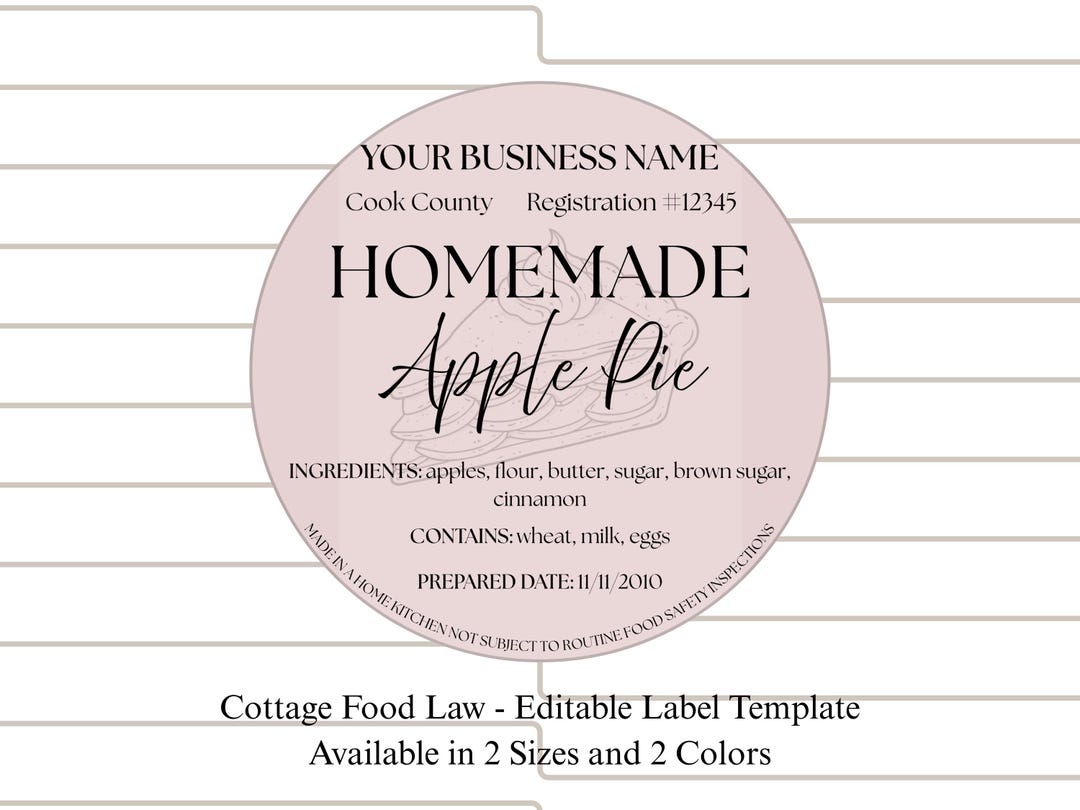 Editable Cottage Food Label Template - Printable Bakery Sticker, Small ...