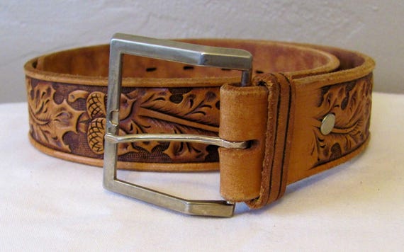 Items similar to Hand Tooled Southwest / Western Leather Belt with ...