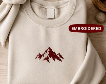 Mountain Embroidery Sweatshirt Minimalist Mountain Crewneck Nature Gift