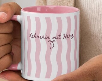 Lehrerin Tasse mit Herz – Geschenk für Lehrerin, Keramiktasse Spruch, Abschied Schule Danke