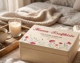 Personalisierte Mama Kraftkiste Holzkiste mit Wildblumen Geschenk für Mama